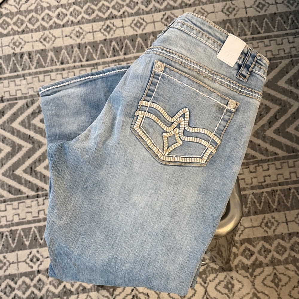 Maurices Sky Blue Jean Capris with Decorative Pockets